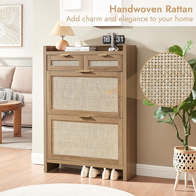 HOKYHOKY Rattan Shoe Storage Cabinet