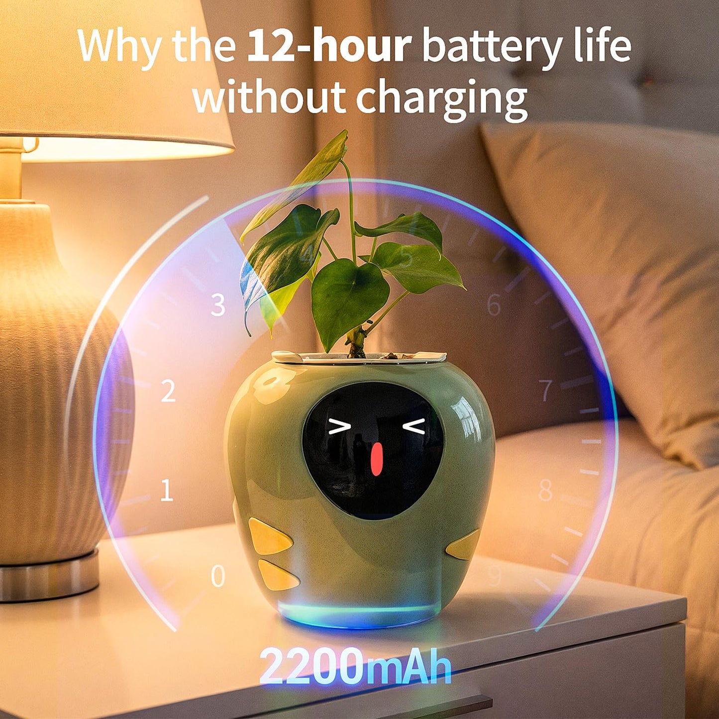 Plantbot Upgraded Large Smart Flower Pot Pet Planter Robot with Artificial Intelligence, Time Temperature Display, and Numerous Expressive Animations Based, for Indoor Decoration, Gifts (Green)