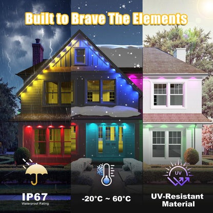 100ft Permanent Outdoor Lights, RGB+IC IP67 Waterproof Smart LED Lights with App/Remote for Daily, Christmas, New Year, Halloween, Holiday, Party Decor, Valentine's Day Christmas Lights Outdoor