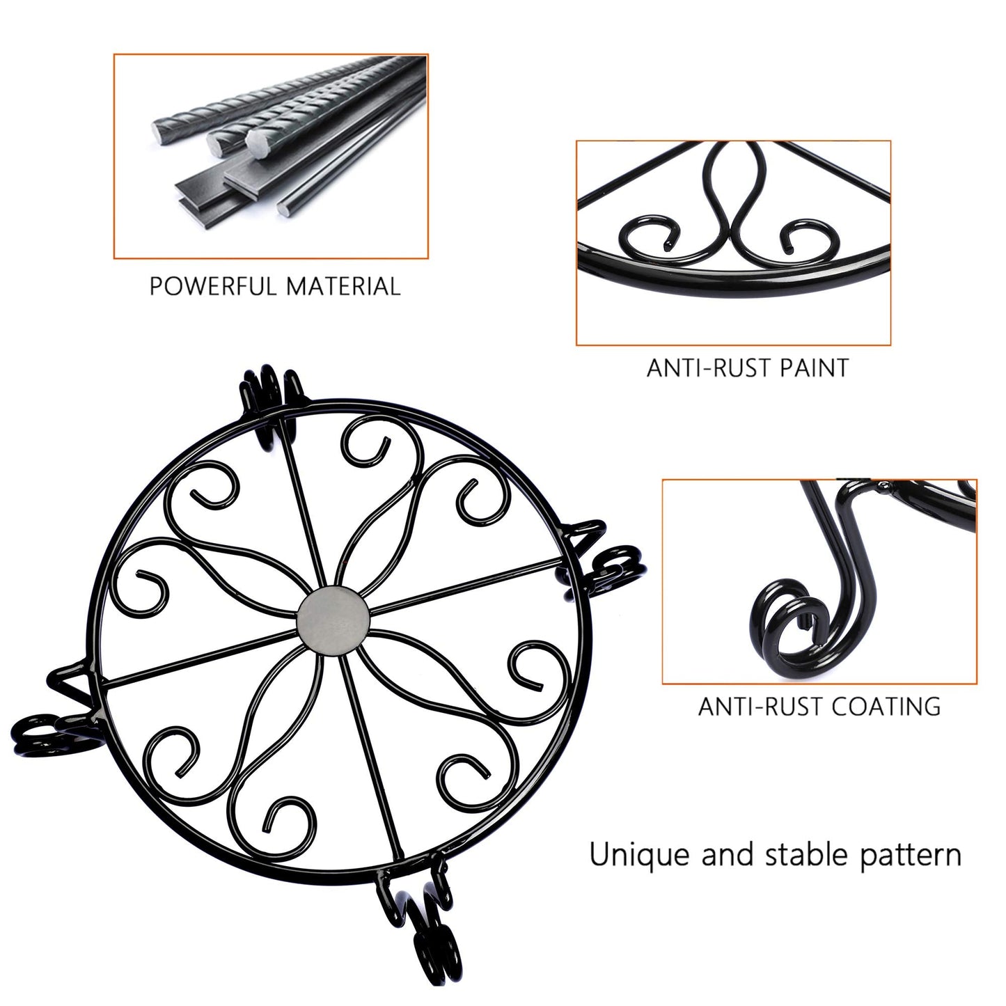 Black Plant Stand for Flower Pot Heavy Duty Potted Holder Indoor Outdoor Metal Rustproof Iron Garden Container Round Supports Rack for Planter Bronze, Pumpkin Stand Outdoor