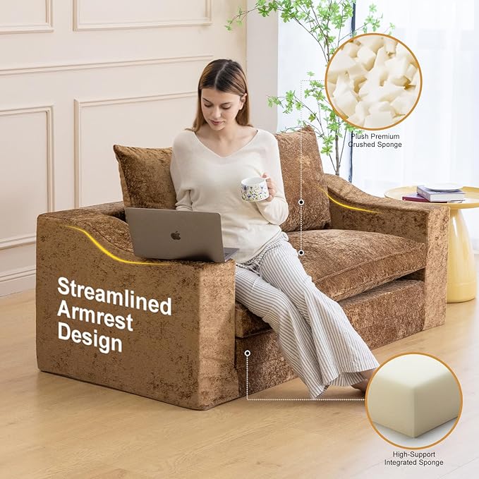 61" Convertible Sofa Bed Loveseat, Memory Foam Boneless Floor Couch