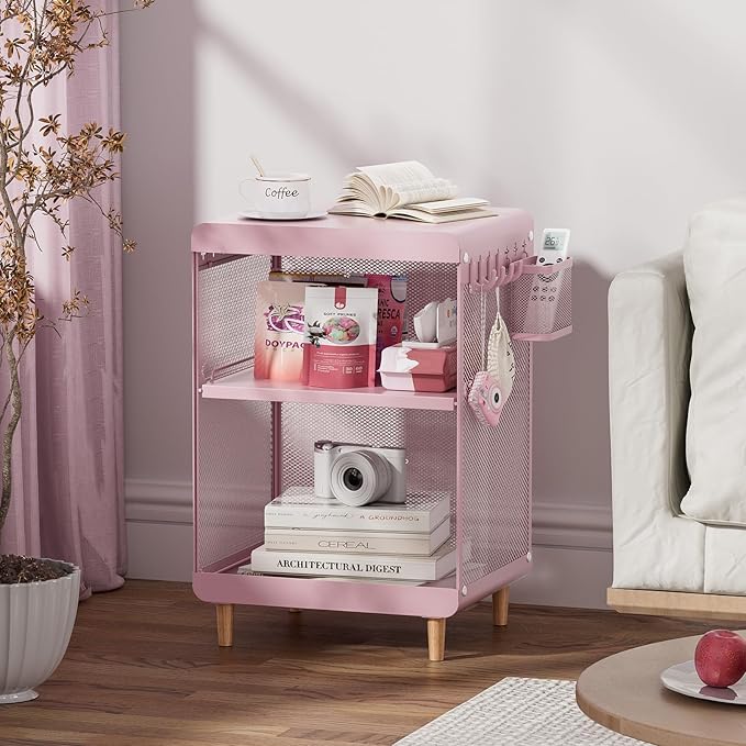 SYKIARIOL Kids Nightstand for Girls, Metal Bedside Table