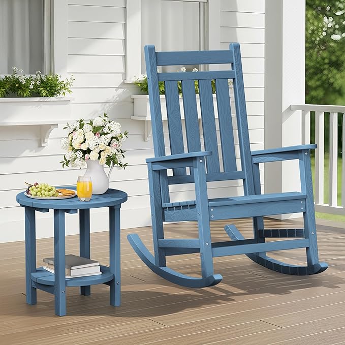 SERWALL Round Outdoor Side Table, HDPE Small Adirondack End Table, 2-Tier Patio
