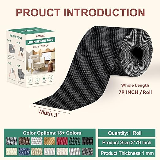 BESEZX Linen Fabric Repair Tape, 3x79 Inch Self Adhesive Repair Patches