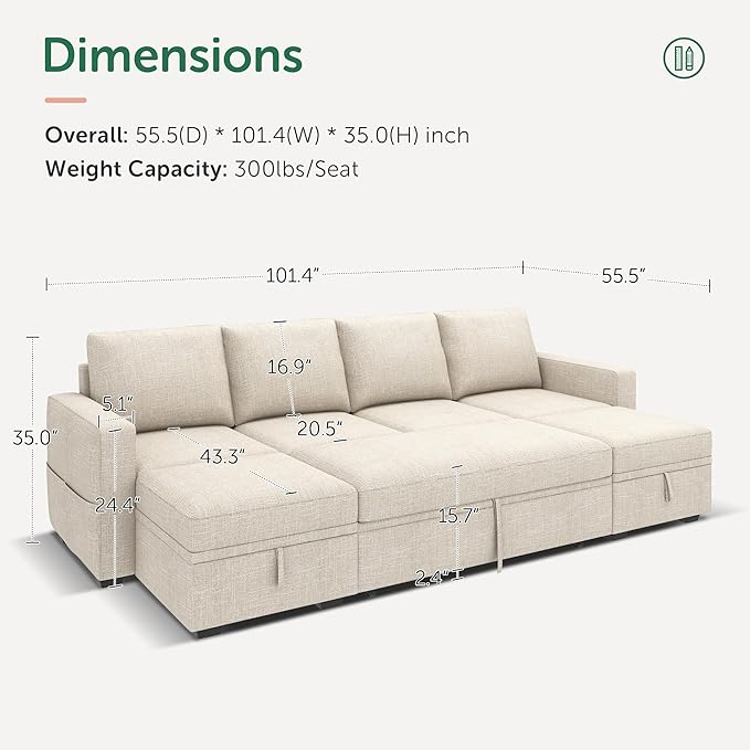 HONBAY Modular Sectional Sleeper Sofa Bed, Sectional Couch
