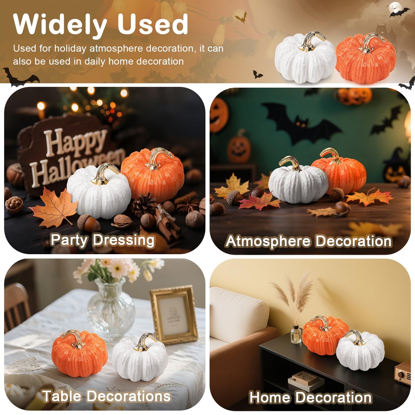Quancru 7.9 Inch Fake Pumpkin Decorations Ceramic Figurines White Realistic Artificial Pumpkins Model for Outdoor Halloween Fall Harvest Thanksgiving Kitchen Tabletop Centerpiece Crafts - 1 PCS