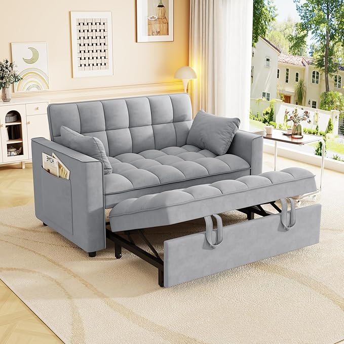 3-in-1 Convertible Sleeper Sofa Bed, 55 inch Small Couch