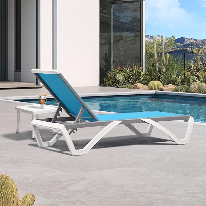 PURPLE LEAF Patio Chaise Lounge Chair Set Outside Aluminum Plastic Stackable