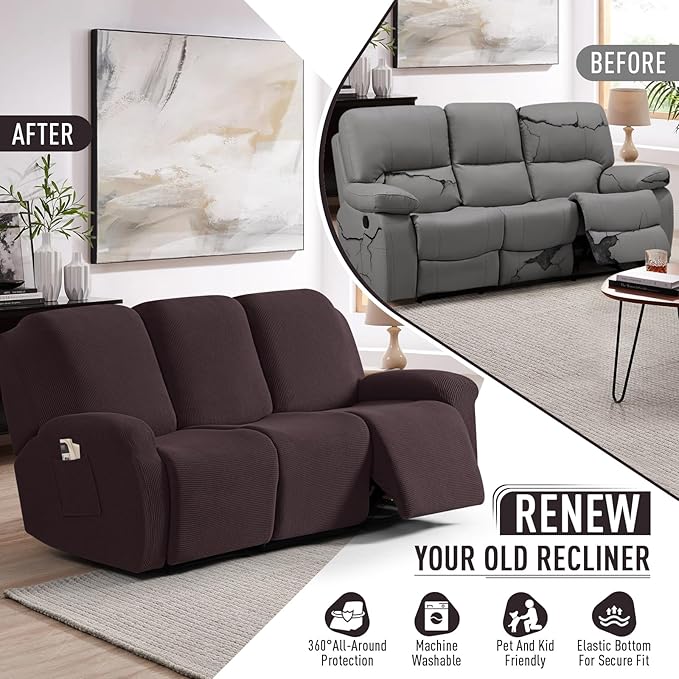 TAOCOCO Recliner Couch Covers for 3 Seat, 8-Pieces Stretch Large Couch Covers