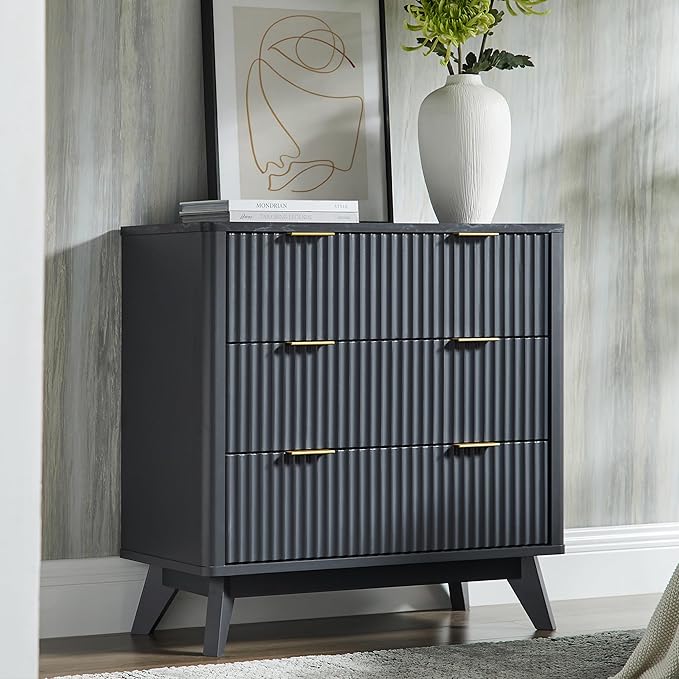 T4TREAM Fluted 3 Drawers Nightstand, Oversized Extra Large Modern Side Table
