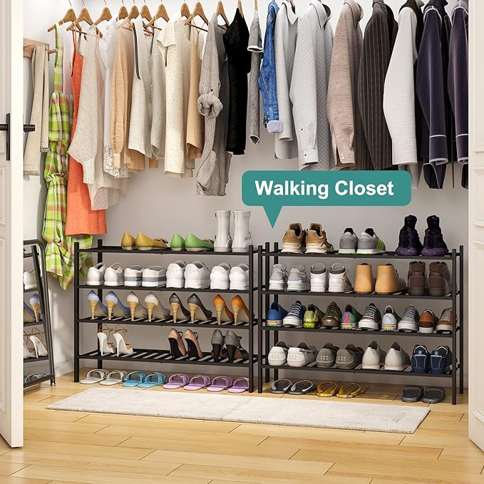 viewcare Black 4-Tier Long Shoe Rack, Bamboo Wood
