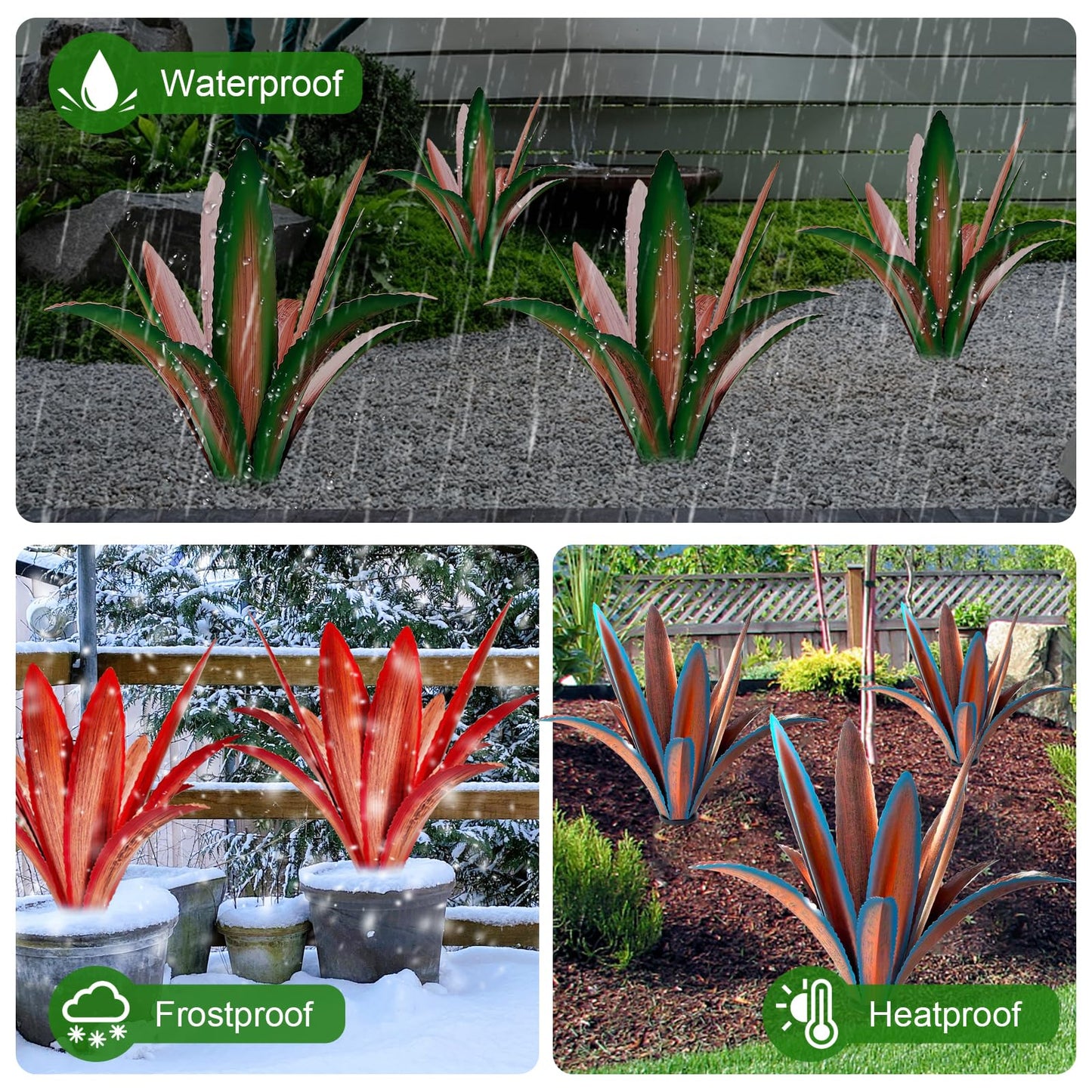 TOMBABY Enlarge Thickened Wind Resistant Iron Agave Metal Plant Country Garden Sculpture Statue Outdoor Decoration Agave Metal Plant Courtyard Garden Lawn Ornament Gift (2, 12 Leaves Blue)