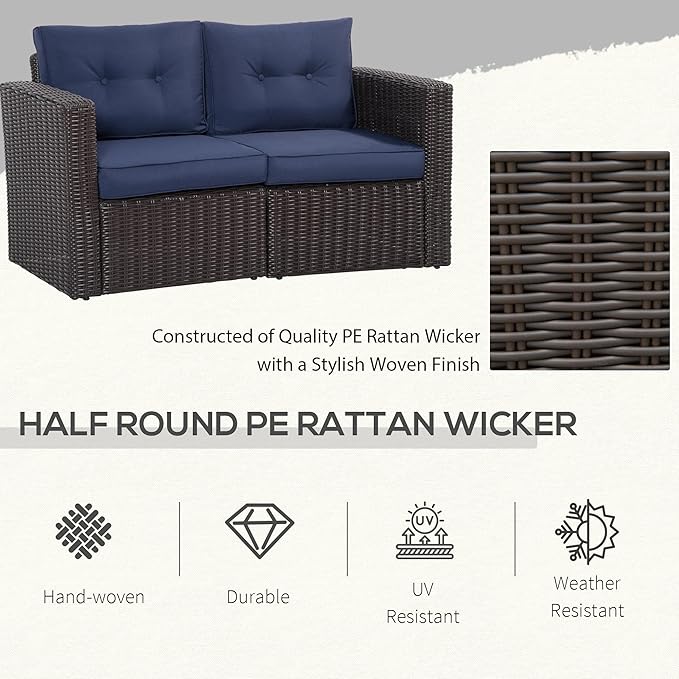 Outsunny 2 Piece Patio Wicker Corner Sofa Set, Outdoor PE Rattan Furniture