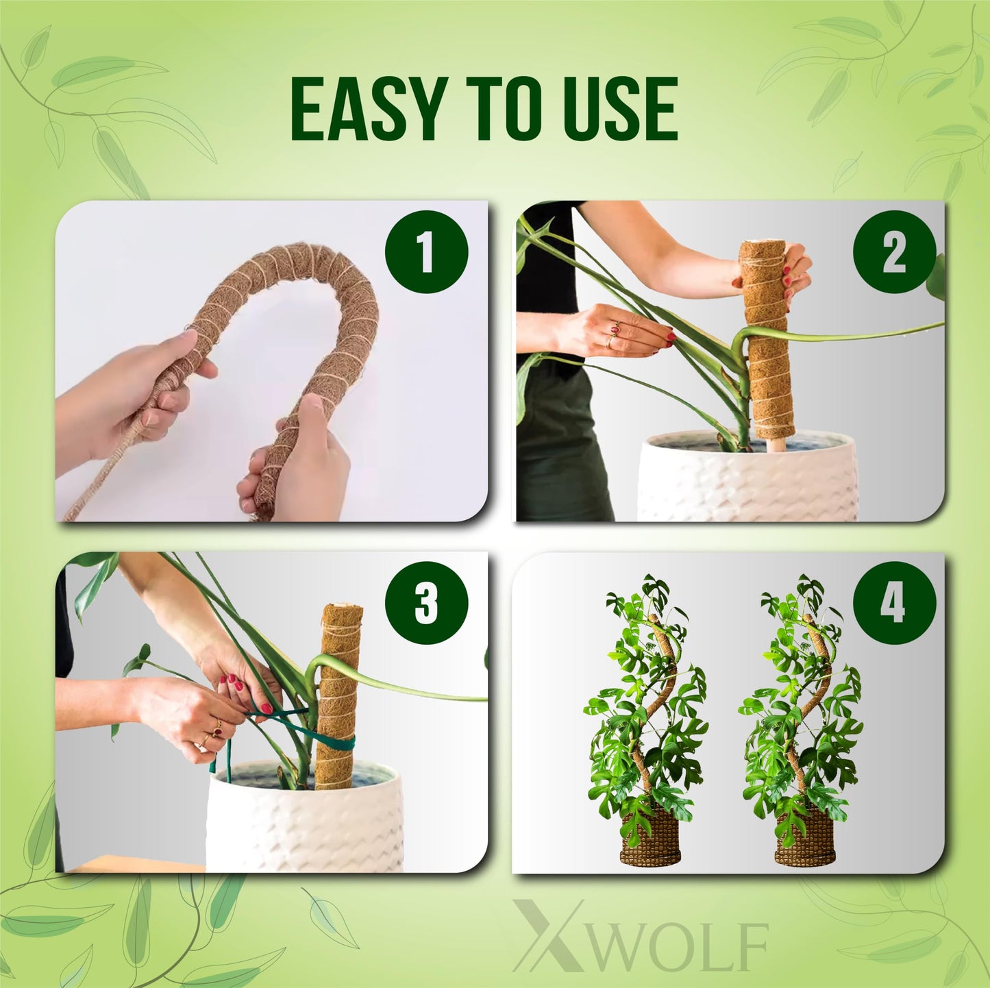 2 Pack 48 Inch Bendable Moss Pole Monstera Plant Support for Climbing Indoor Plants, Tall Coir Plant Pole Sticks & Plant Stakes for Pothos, Philodendron & Potted Plants, Includes Plant Ties