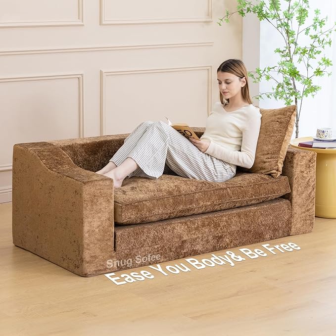 61" Convertible Sofa Bed Loveseat, Memory Foam Boneless Floor Couch