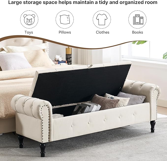 67" Storage Bench for Bedroom, Linen End of Bed