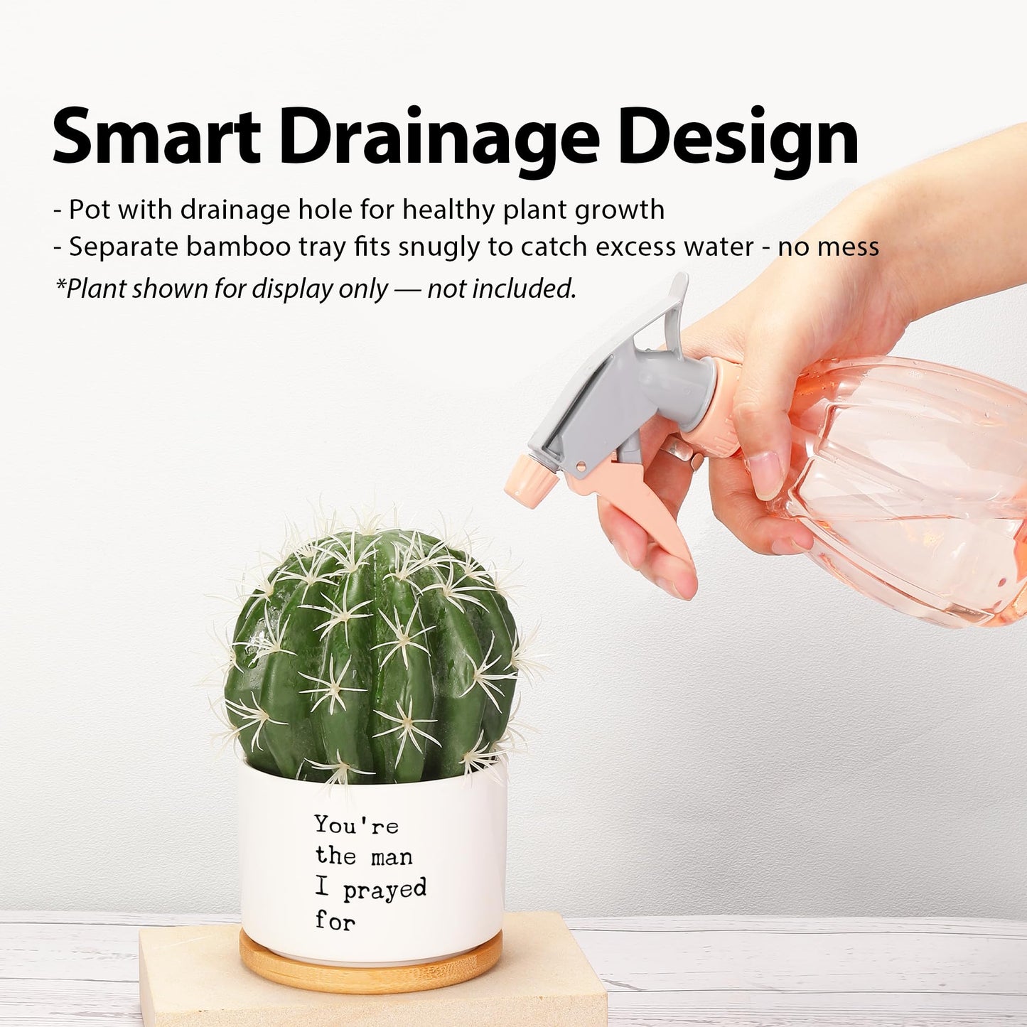 You're The Man I Prayed for Husband Boyfriend Gifts Ceramic Succulent Plant Pot with Bamboo Tray Round Romantic from Wife Girlfriend Anniversary Home Decor Plant Lover 3.5 Inch White (No Plants)