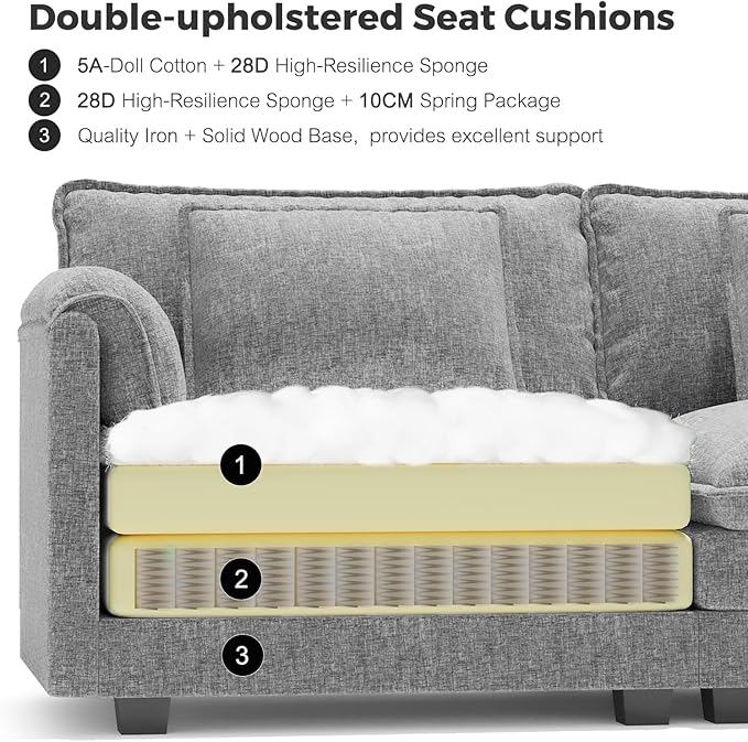 ELUCHANG 116" Modular Sectional Sofa, Comfy Cloud Couch, L Shaped Deep Seat