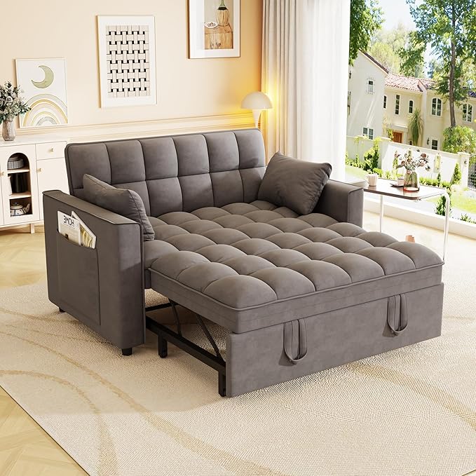 3-in-1 Convertible Sleeper Sofa Bed, 55 inch Small Couch