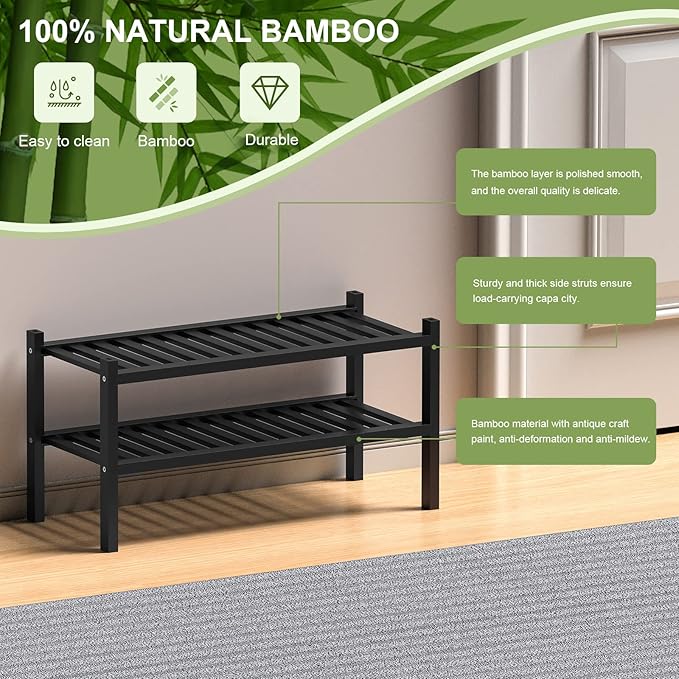 ROMGUAR CRAFT 2 Tier Bamboo Shoe Rack