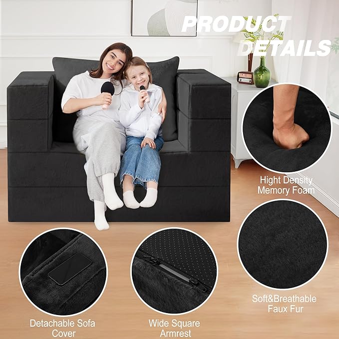 Futon Sofa Bed with Pillow, 3-in-1 Sleeper Sofa Bed with Removable Cover