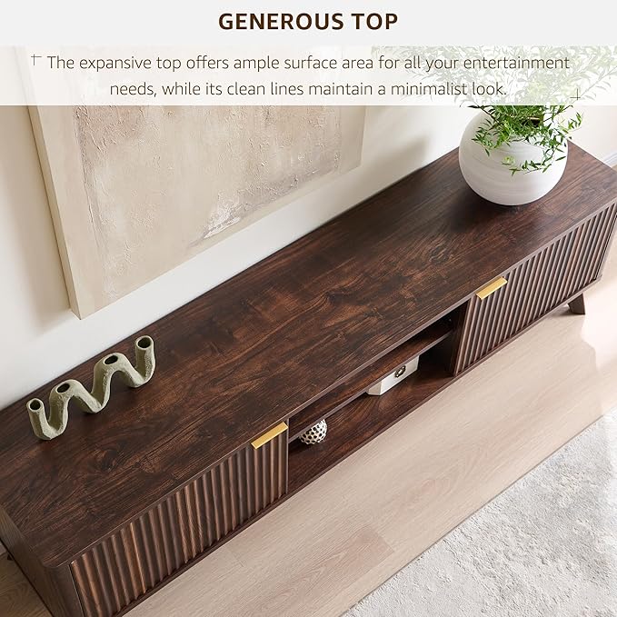 OKD 70" Mid Century Modern Fluted TV Stand, Entertainment Center, Media Console