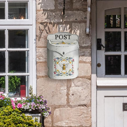 BIG FORTUNE Wall Mount Mailbox for House Outside Vintage Metal Door Mailbox Antique Style Nostalgic Charm Home Decor Garden Vintage English Cottage Decor Flower Patter