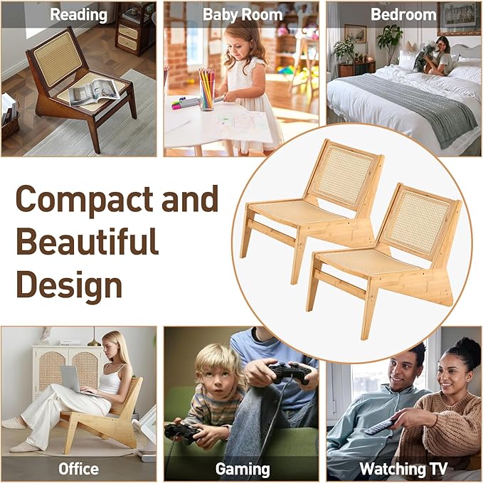 Welnow 2-Pcs Mid Century Rattan Accent Chair, Bamboo Wood Lounge Chair