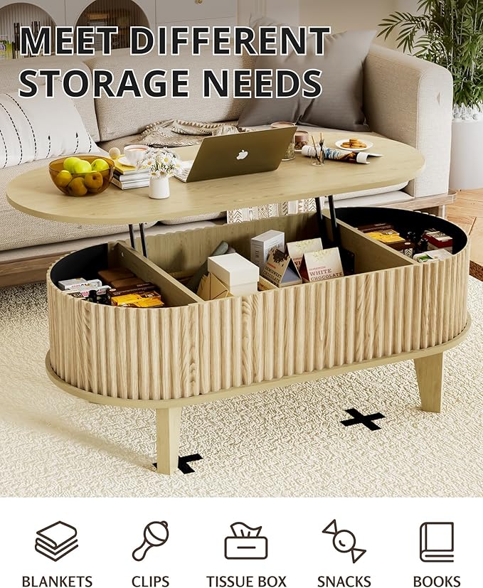 Oval Coffee Table with Lifting Top