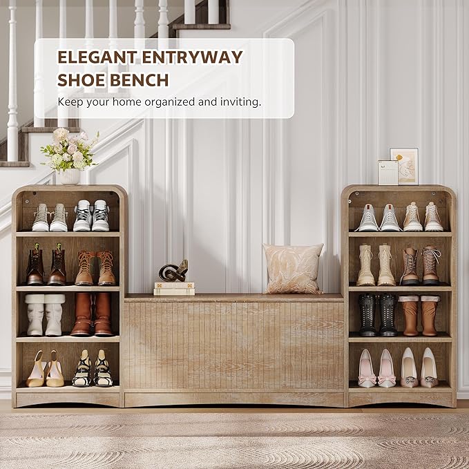 Shoe Cabinet with Bench, U-Shaped Shoe Storage Bench, Tall Shoes Cabinet with
