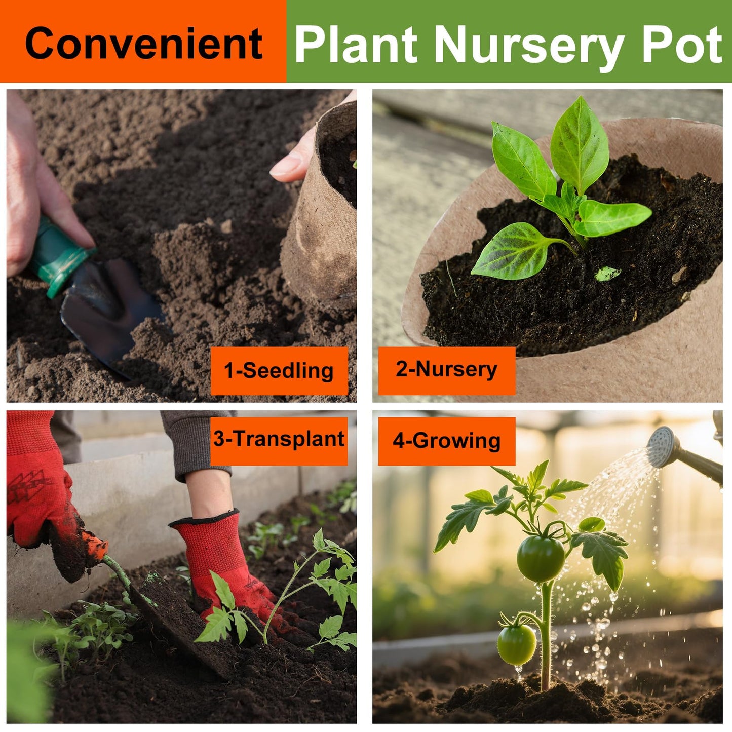130 Pack Organic Peat Pots, 4 Inch Plant Starter Round Nursery Pot with Drainage Holes, Seedling Nursery Box, Seed Starting Tray, Bulk Garden Germination Paper Pulp Container with 130 Plant Labels