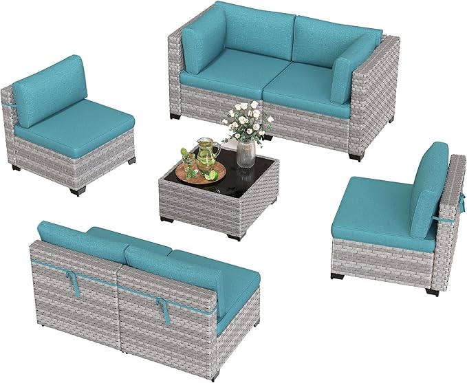 6-Seat Modular Patio Furniture Set – Outdoor Wicker Sectional Sofa