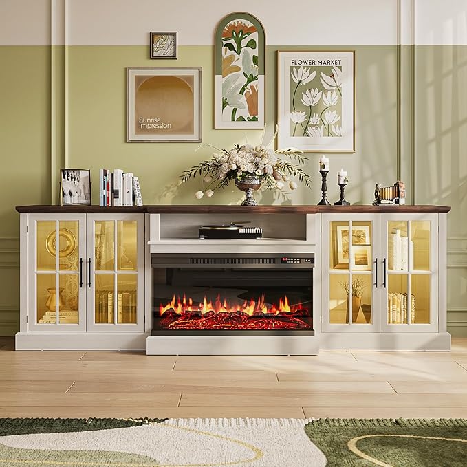 98" Farmhouse TV Stand with 36" Fireplace