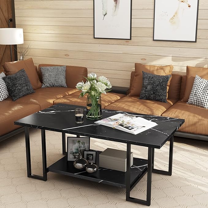 AWQM Marble Coffee Table, Faux Marble Top Rectangular Coffee Table