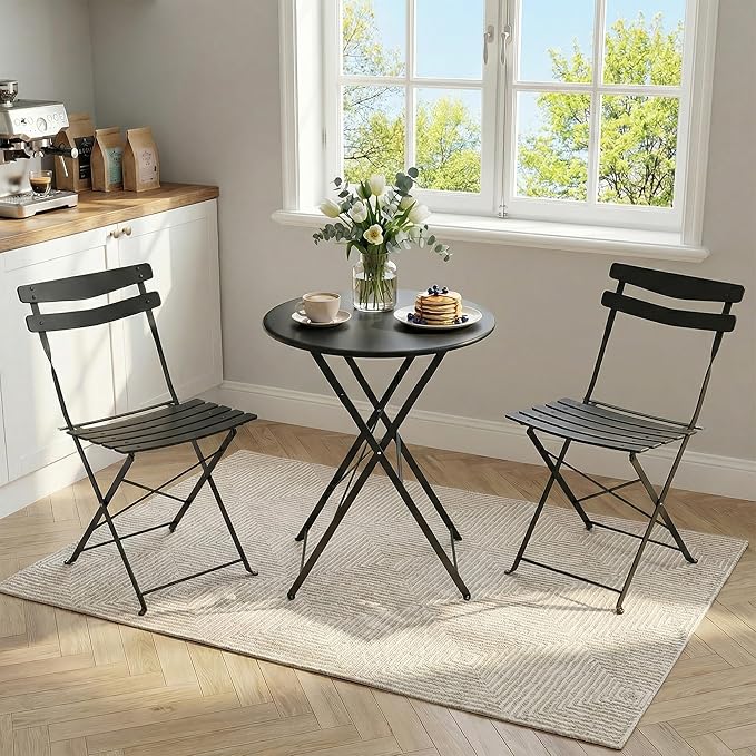 GarveeLife 3 Piece Patio Bistro Set, Folding Patio Bistro Table and Chairs Set