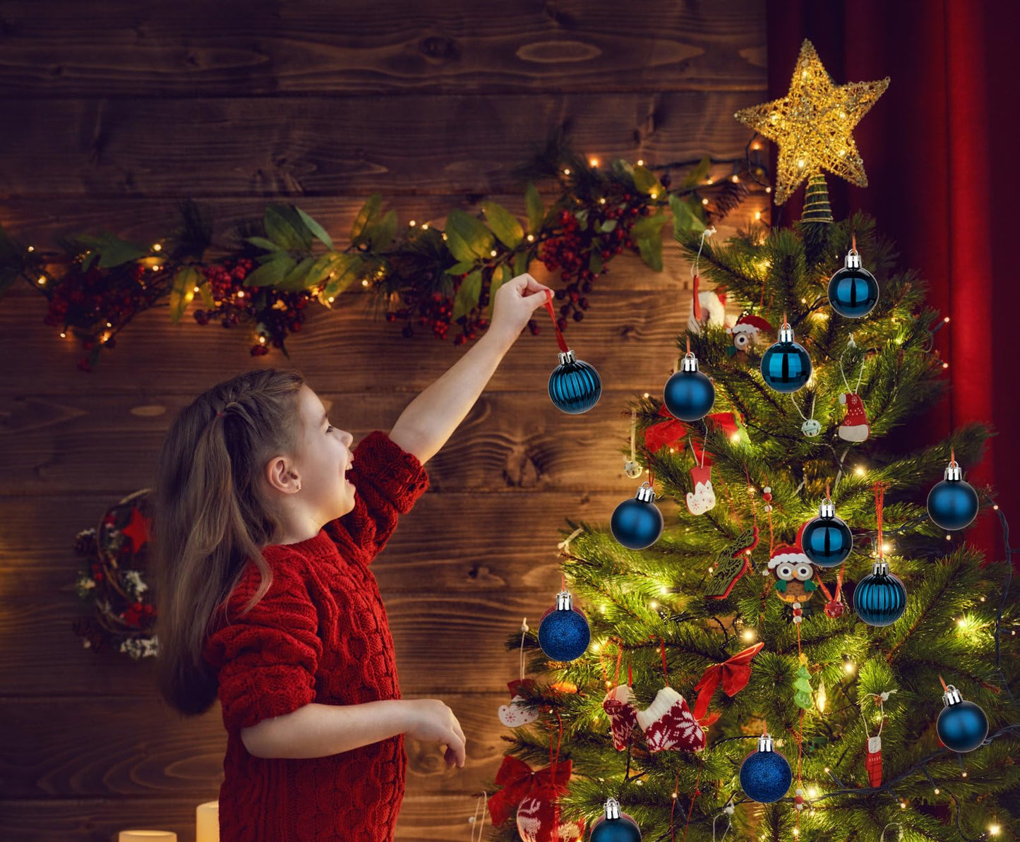 Hollyone 1.57" Navy Blue Christmas Ornaments for Christmas Tree 36 Pcs Mini Shatterproof Balls Xmas Tree Decorations Small Xmas Ornaments Ball with Hanging Loop Wedding Holiday Party Wreath Home Decor