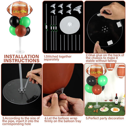 4 Sets Football Party Balloons Stand Kit with Rugby Ball Foil Balloons Sport Football Party Balloon Centerpiece for Tables for Game Sports Football Birthday Baby Shower Decoration