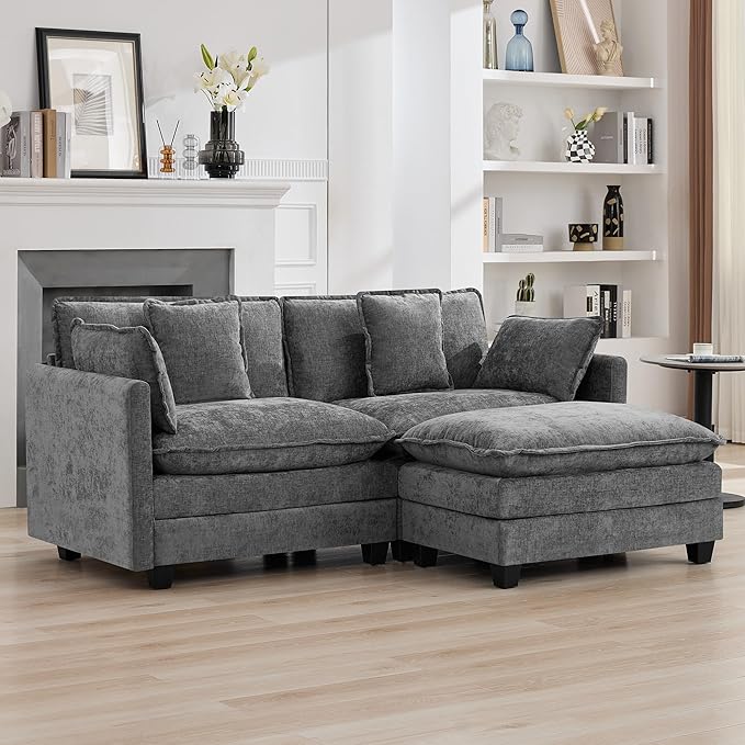 76'' Cloud Deep Seat Loveseat Sofa, Upholstered Chenille Modular 2-Seats