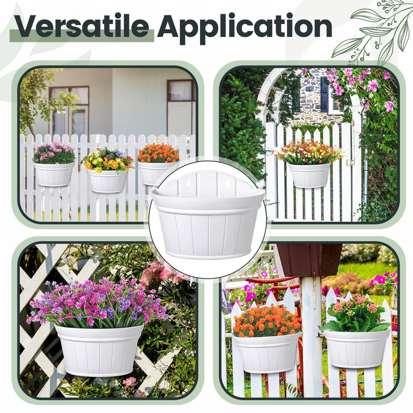 Layhit 6 Pcs Wall Hanging Planters Outdoor Pot Planter Wine Barrel Planter Distressed Oak Thickened Plastic Water Storage Flower Pots for Flower Indoor Outdoor(10 Inches,White)
