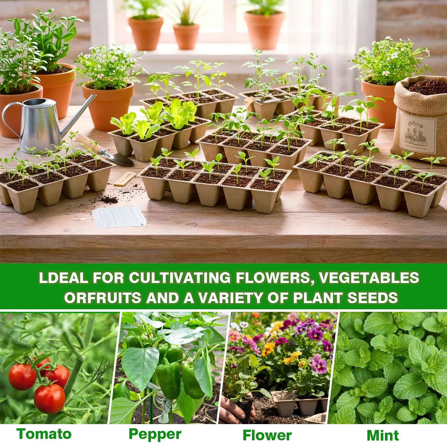 Kimdozee 120 Cells Seed Starter Tray, 12 Pack Germination Peat Pots with 100 Labels, Plant Starter Kit for Seedlings