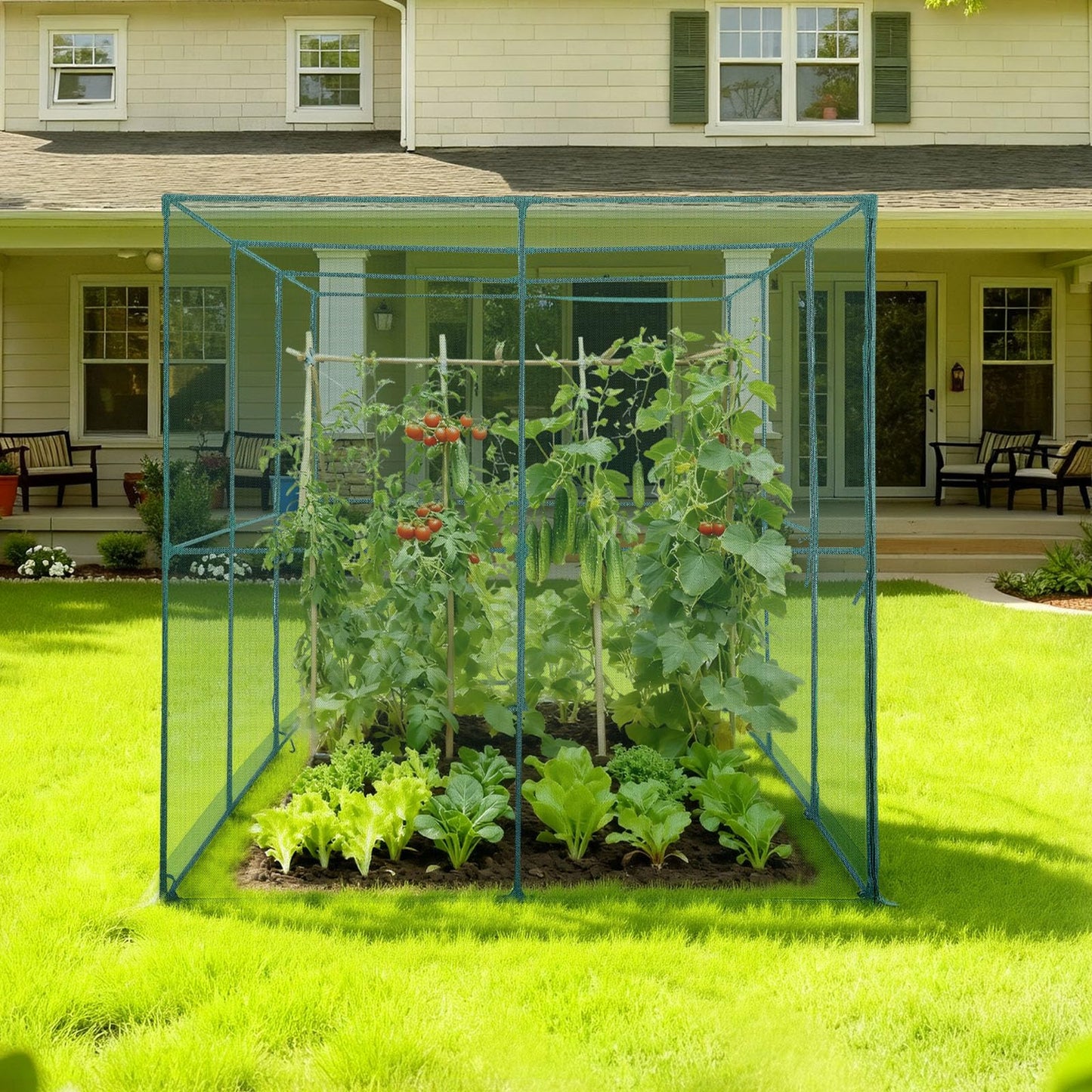 VEVOR Crop Cage, 9.5 x 6.36 x 6.36 ft Plant Protection Tent with Zippered Door, Wind-Resistant Tall Crop Cage, Easy to Install, Outdoor Raised Bed Cover, Tomato Plant Netting for Garden Patio Lawn