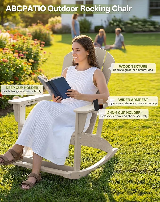 Outdoor Oversized Adirondack Rocking Chairs, All Weather HDPE Patio Rocking