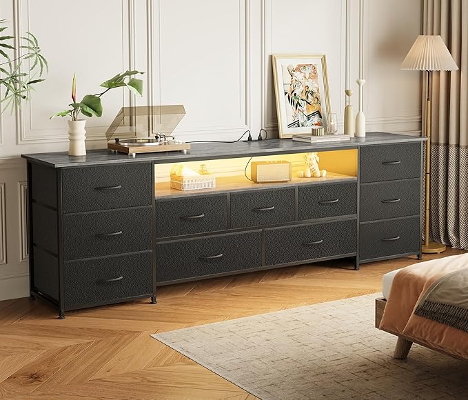 Huuger 70 Inch TV Stand for 75, 80 Inch TV, 11 Drawer Long Dresser