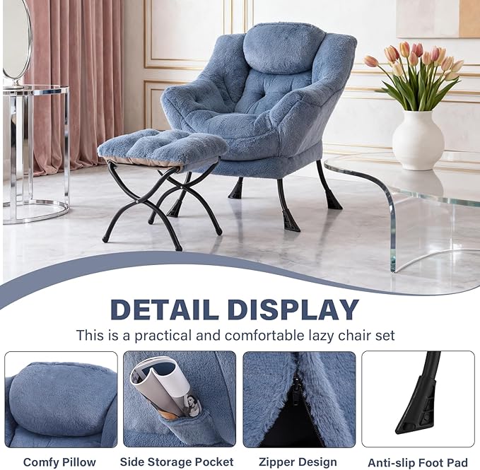 Lazy Chair with Ottoman, Modern Accent Chair Contemporary Lounge Leisure Sofa