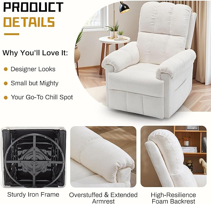 Korser Recliner Chair, Swivel Rocker Recliner Chair