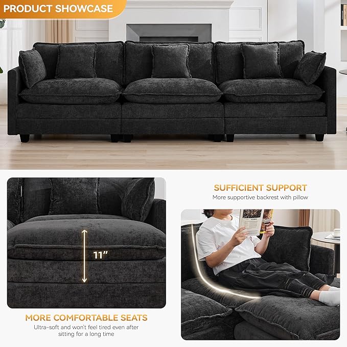 111'' Sectional Cloud Deep Seat Couch, Modern Comfy Chenille Modular Sectional