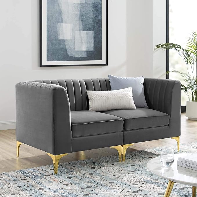 Modway EEI-4346-GRY Triumph Channel Tufted Performance Velvet Loveseat