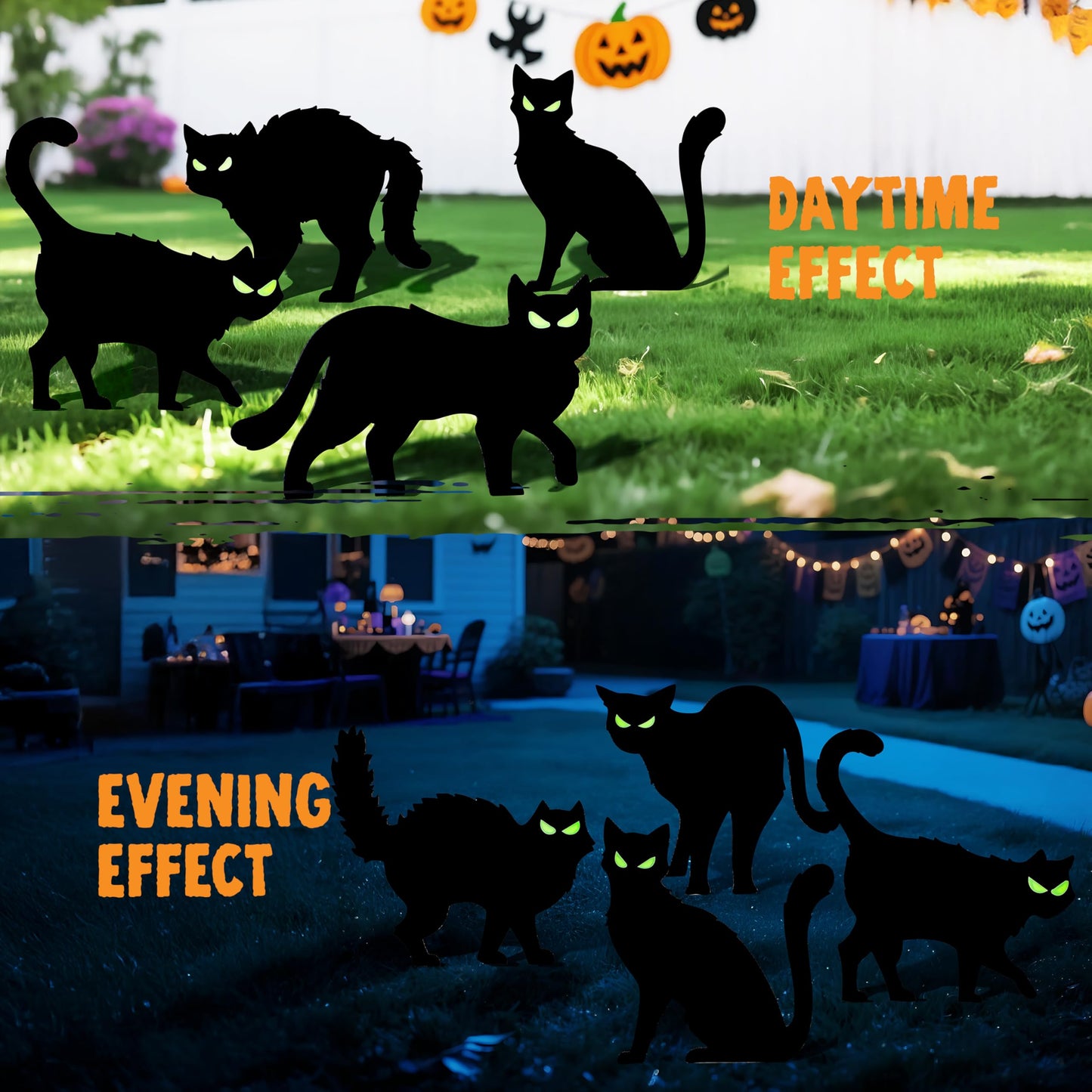 JOYIN 6 Pcs Halloween Yard Signs Decorations Outdoor, Halloween Black Cat Stakes with Glow in Dark Eyes, Scary Silhouette Decor for Pathway Graveyard Yard Garden Lawn Patio Party Supplies
