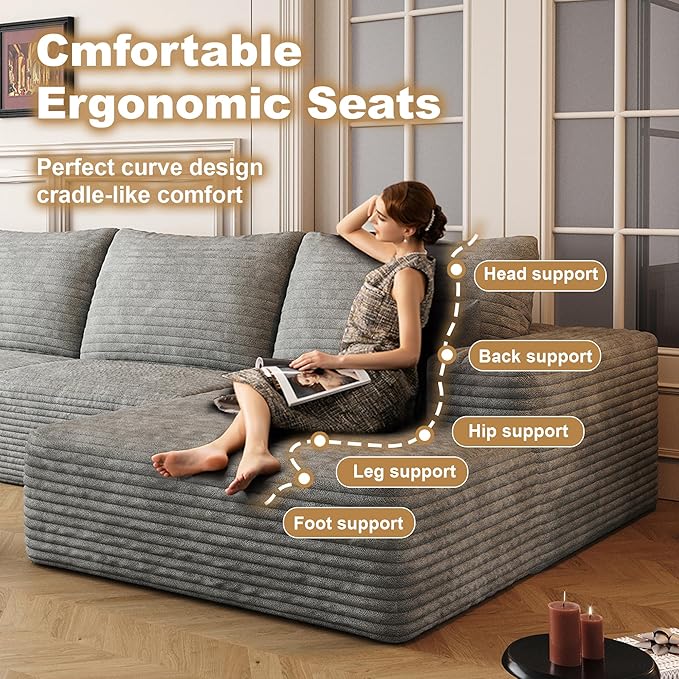 136" Sectional Couches for Living Room Cloud Couch Sofa