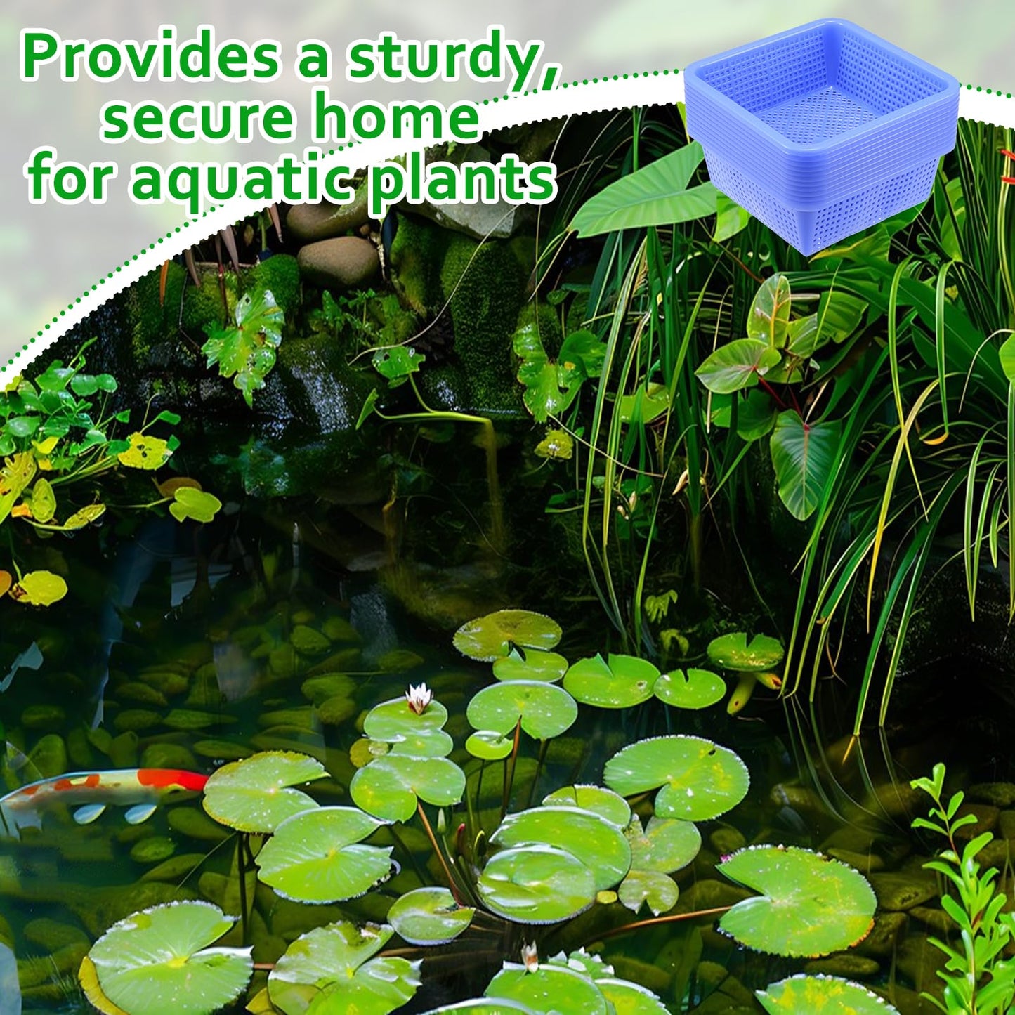 MegoSage 12PCS Aquatic Plant Baskets for Hydroponics Water Garden Plant Pots 10.5 x 10.5 x 3.7 Inch Square Plastic Mesh Basket for Hydroponics Live Aquarium Nursery Grow Botany Flowers